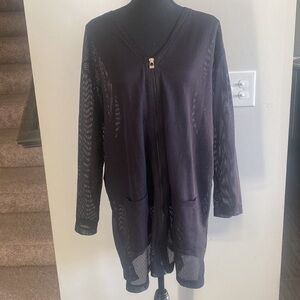 Wave Zone Black 1X Zip Up Mesh Summer Swim Suit Cover Up With Pockets